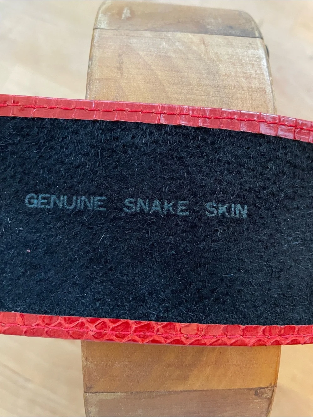 Vintage Red Textured Wide Waist Belt with Covered Buckle